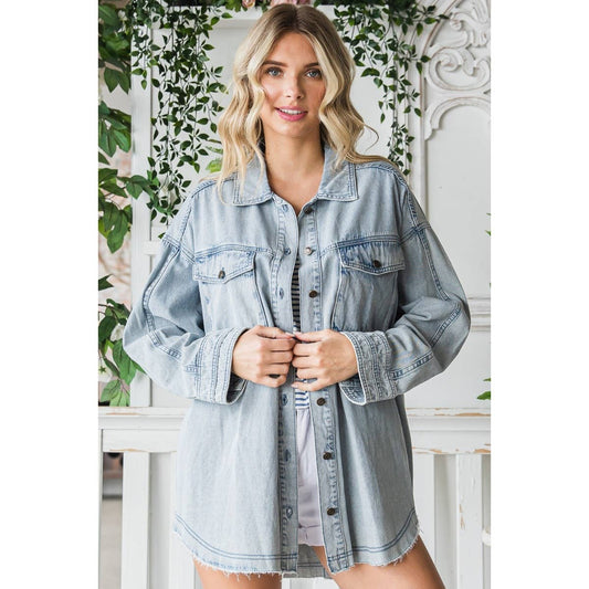 Cargo Pocket Washed Denim Overshirt Jacket
