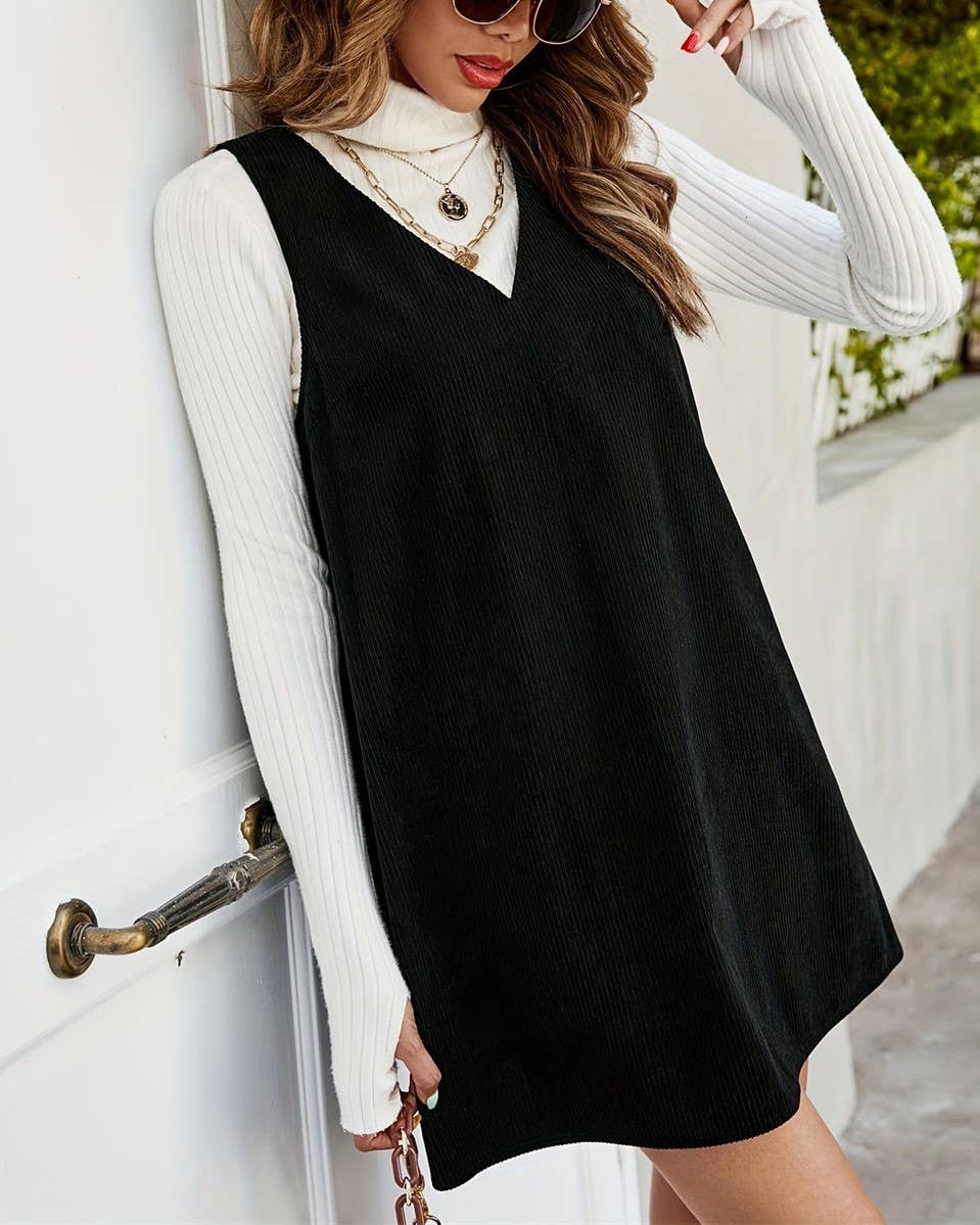 Olive Plain Corduroy Mini Overall Dress
