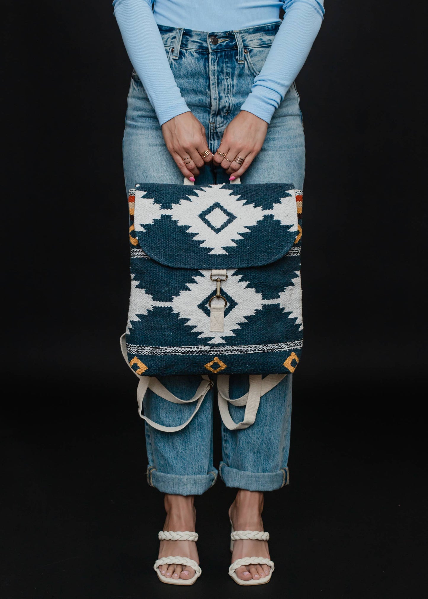 Navy, White & Yellow Aztec Backpack