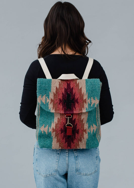 Teal, Burgundy & Tan Aztec Backpack