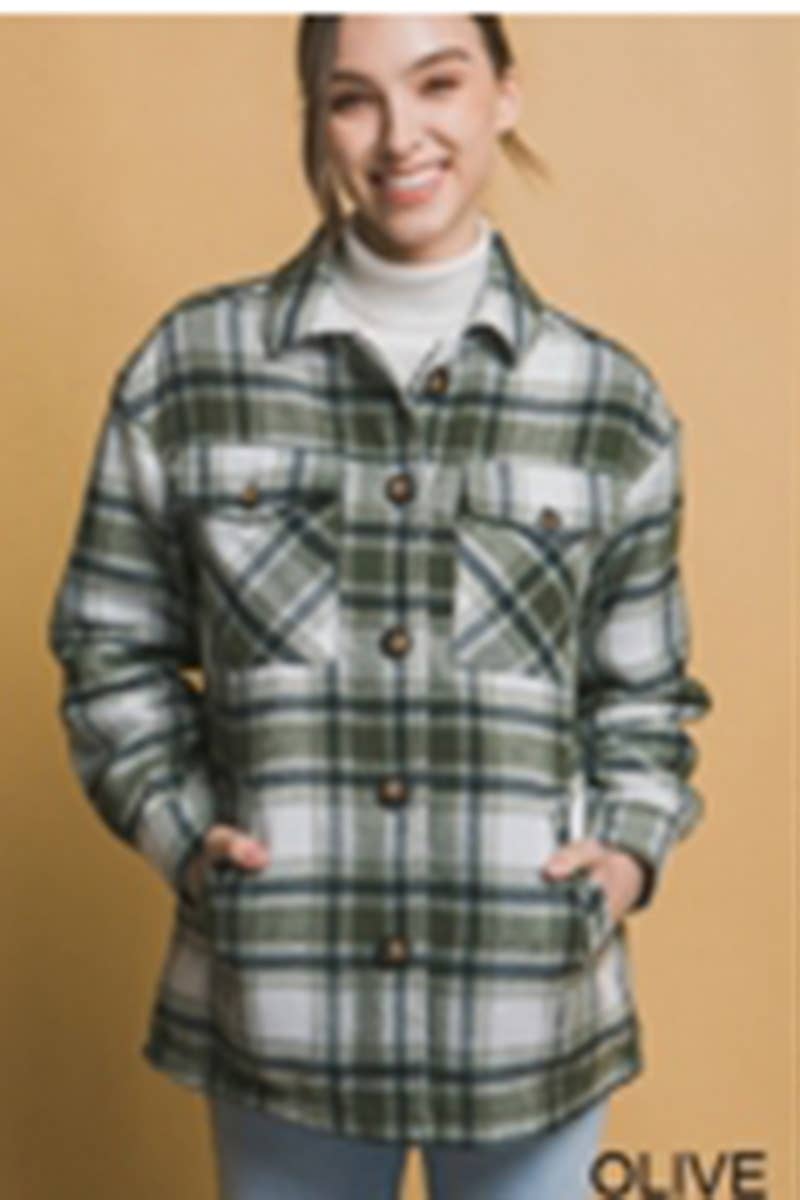 Olive Fleece Lined Plaid Flannel Jacket