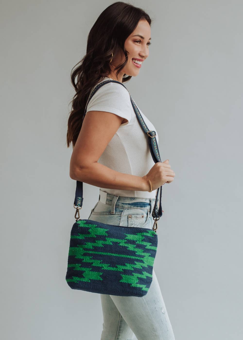 Navy & Green Aztec Crossbody