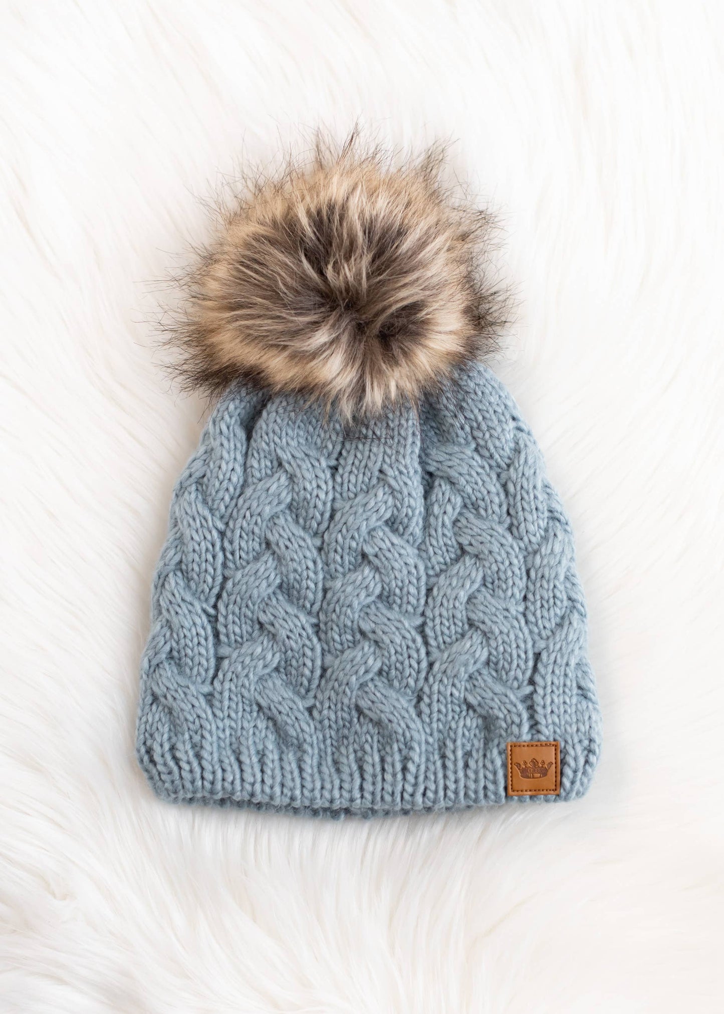 Dusty Blue Braided Knit Pom Hat