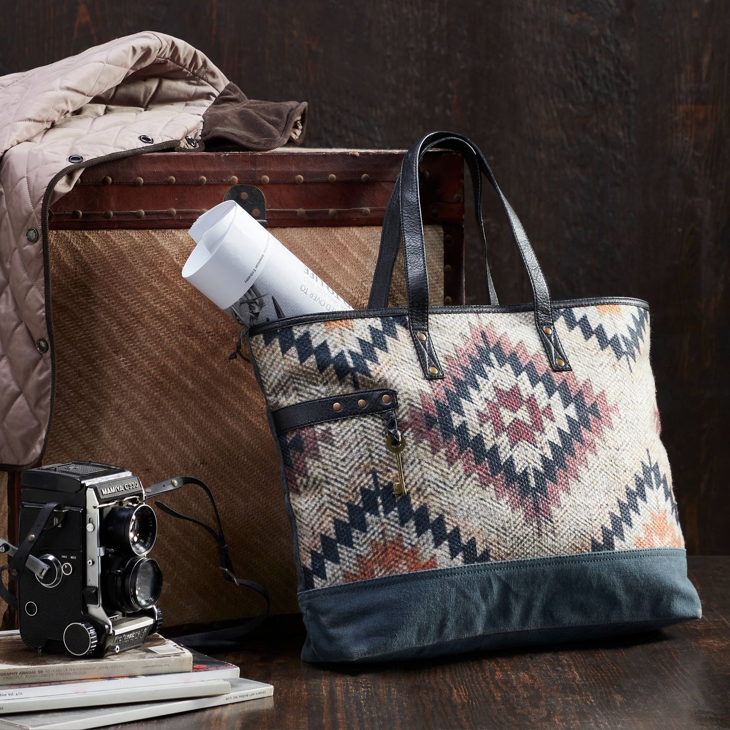 Medallion Up-Cycled Canvas and Durrie Tote