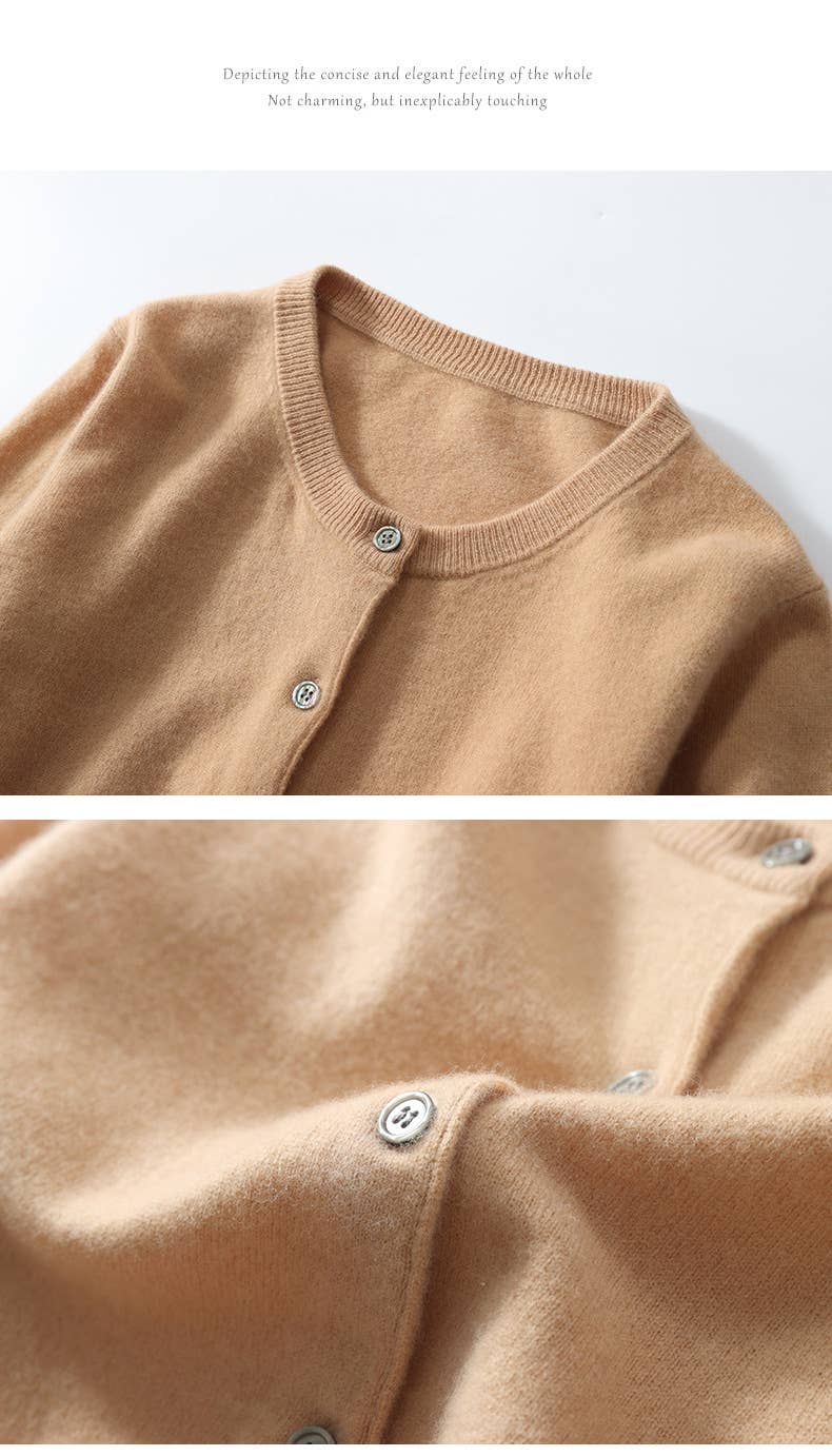 Essential Round Neck Buttoned Knit Cardigan - Taupe