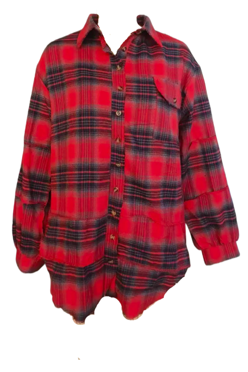 Red Plaid Oversized Long Sleeve Button Up Shirt