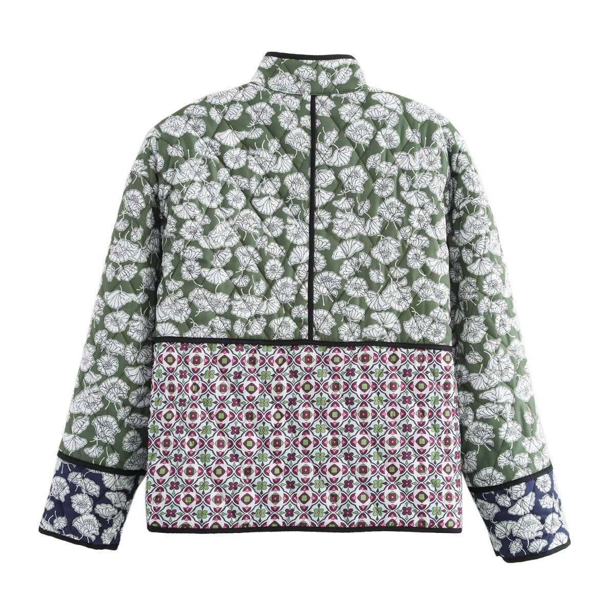 Multicolor Floral Print Quilted Jacket