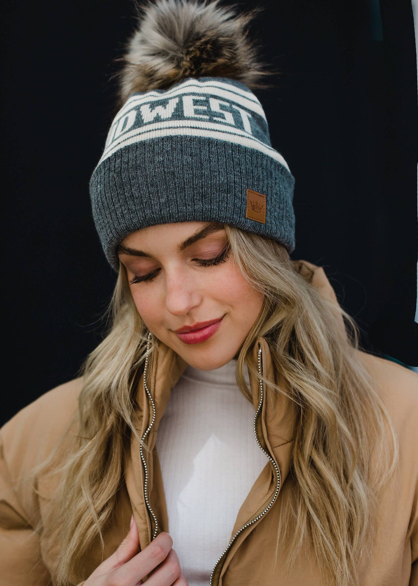 Gray & Beige Midwest Pom Hat