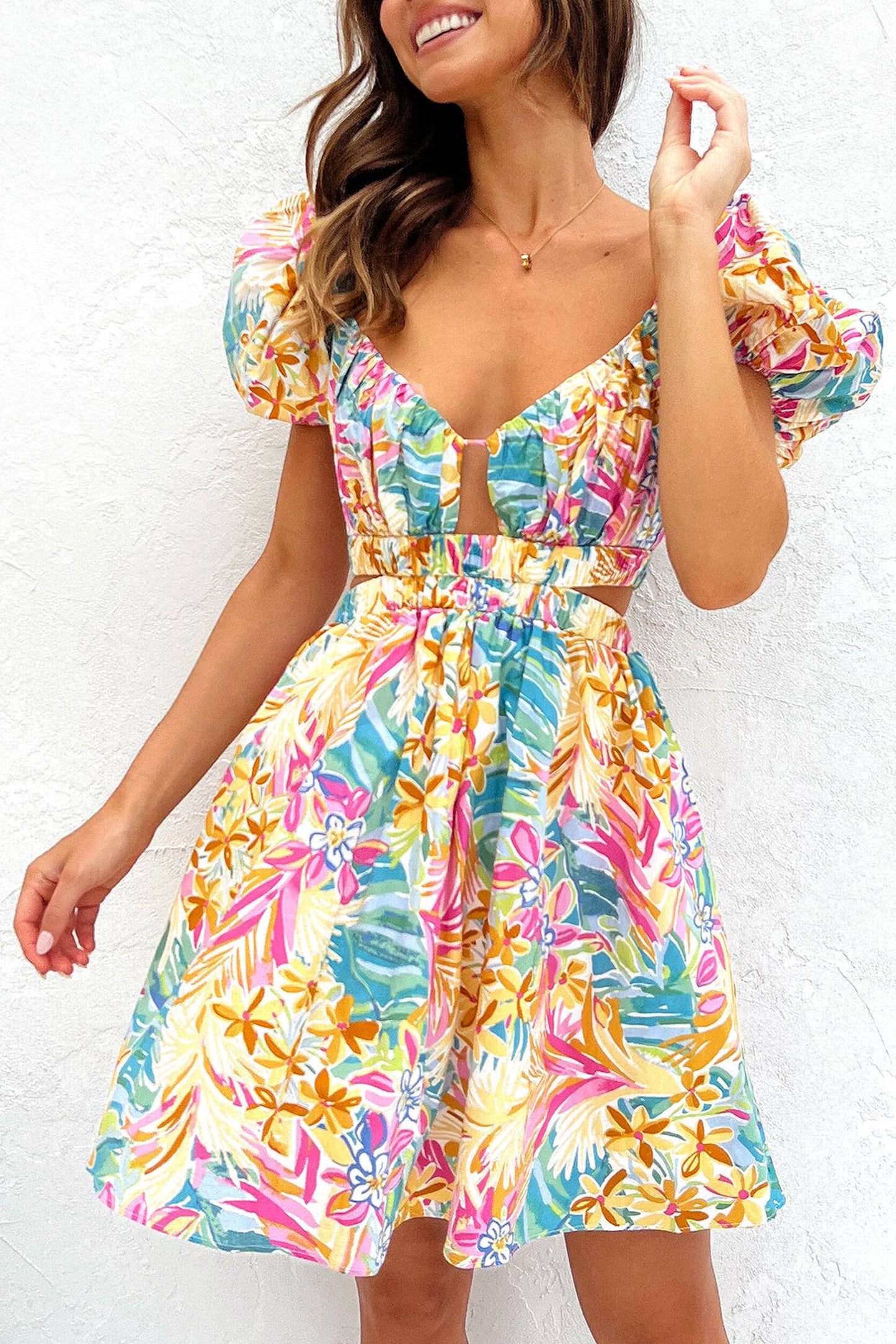 Sale - Floral Sexy Deep V-Neck Tie Backless Dress