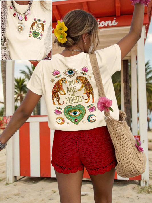 Artsy Tiger & Mysterious Eyes Printed Cotton Tee