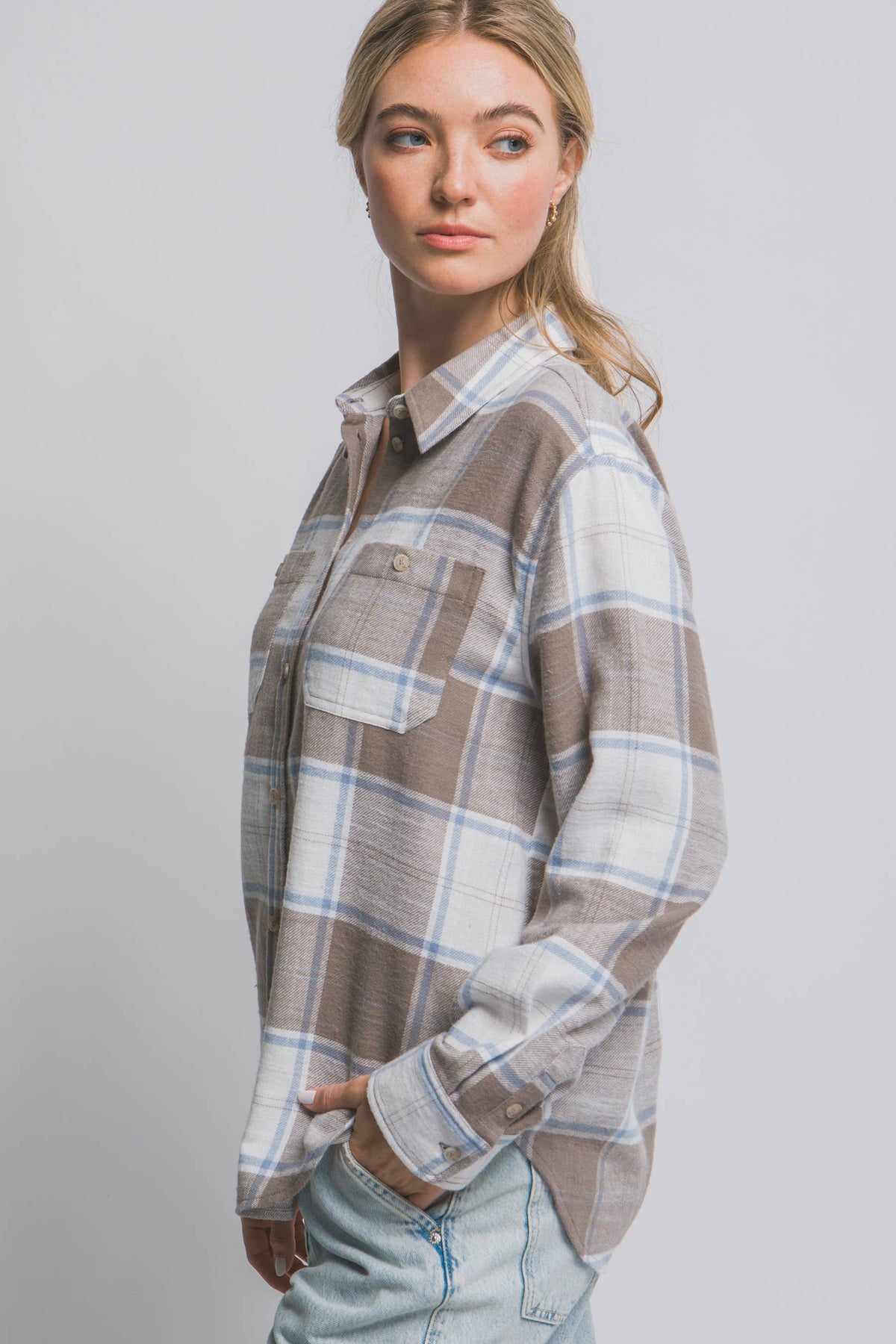 Truffle Plaid Flannel Button-Down Shirt
