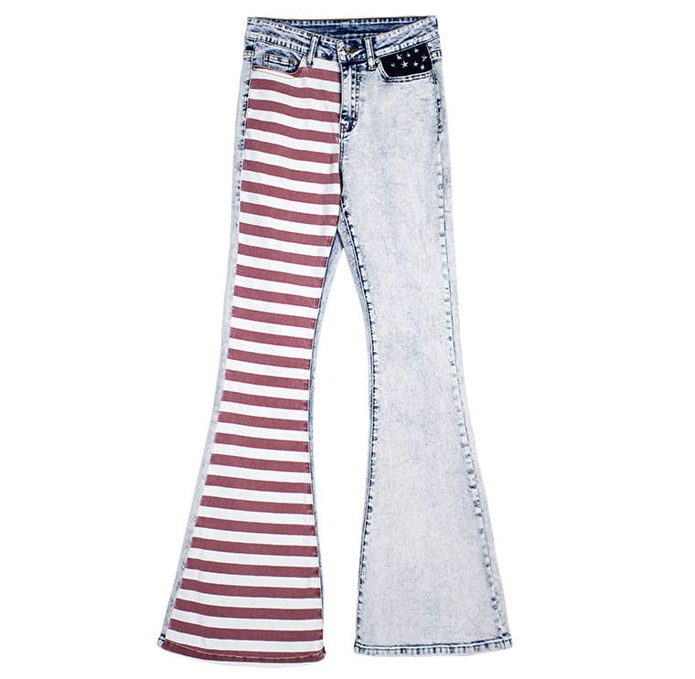 July 4th Patchwork Striped Flared Jeans