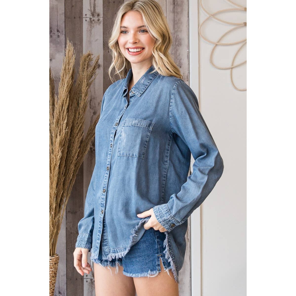 Medium Wash Tencel Button Down Shirt
