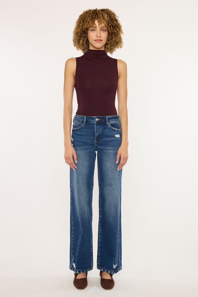 Kancan Crater Dark Wash Wide Leg Jeans
