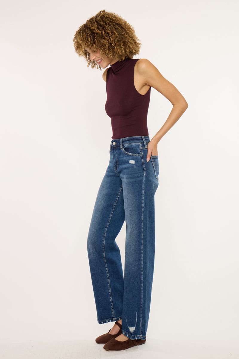 Kancan Crater Dark Wash Wide Leg Jeans