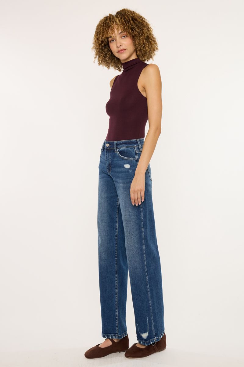 Kancan Crater Dark Wash Wide Leg Jeans