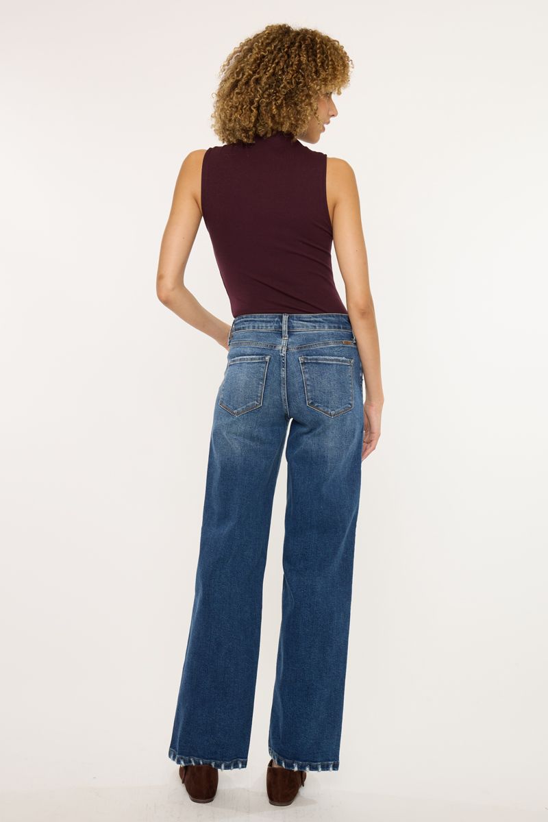 Kancan Crater Dark Wash Wide Leg Jeans