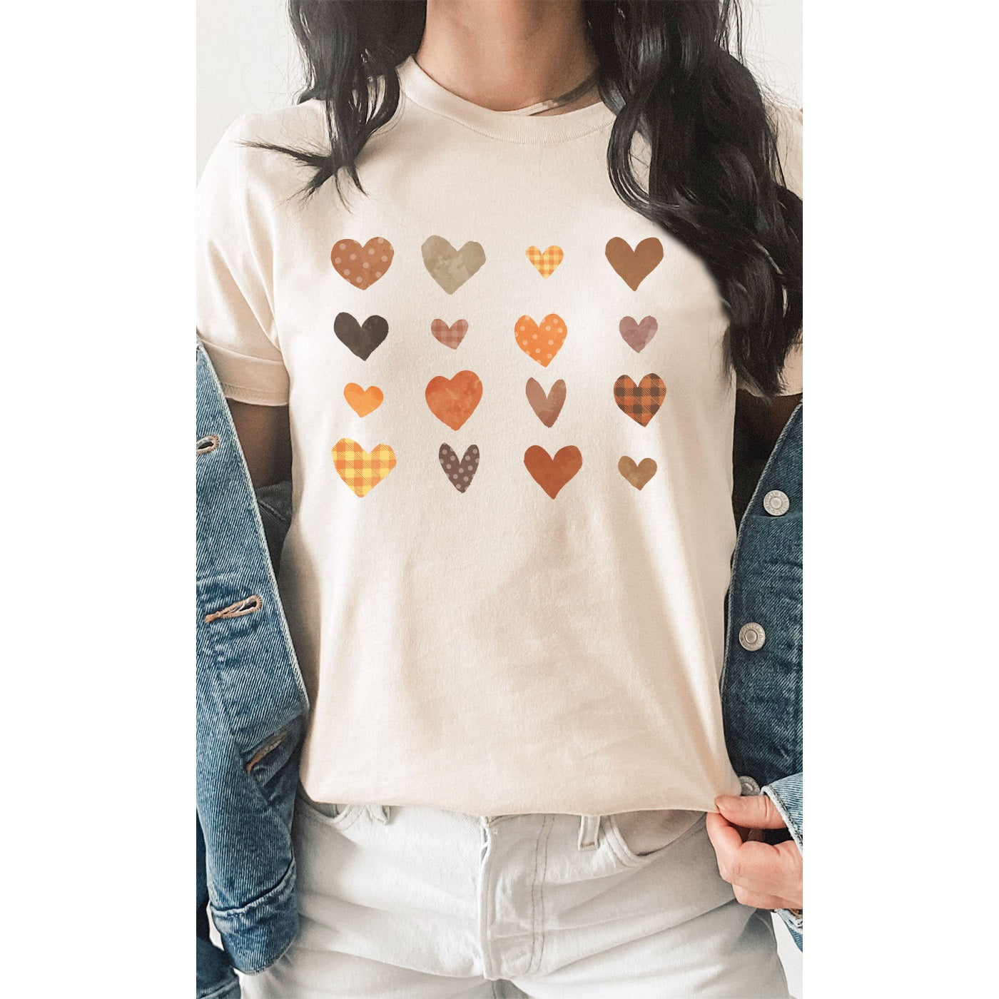 Sale - Heart Grid Graphic Print Short Sleeve Top