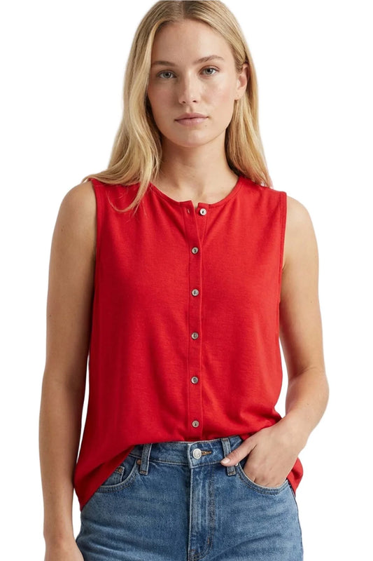 Red Women's Sleeveless Button Front Ribbed Tank Top