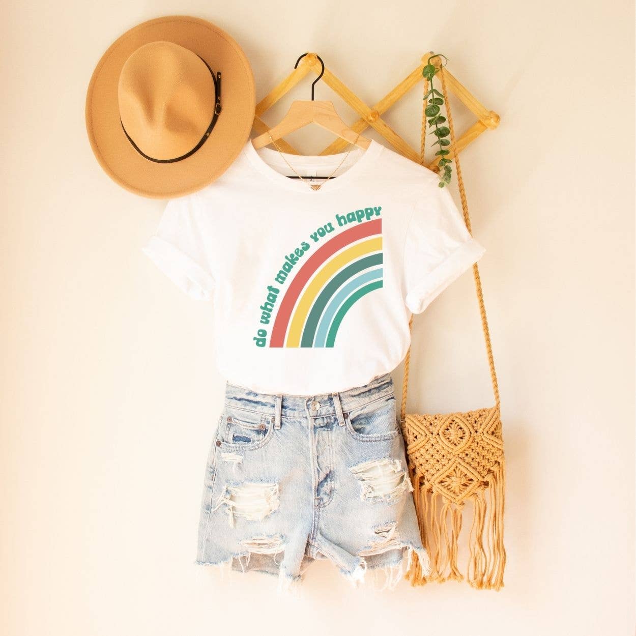 $10 Rack - Do What Makes You Happy Rainbow White Tee