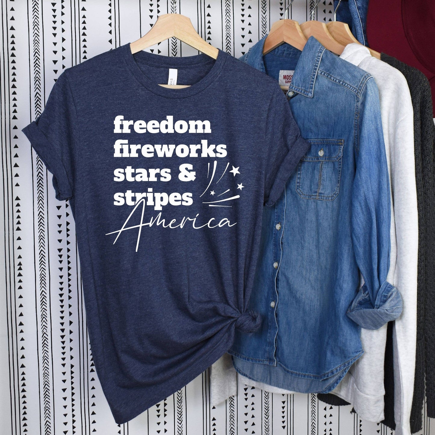$10 Rack - Freedom Fireworks America Navy Tee White Ink