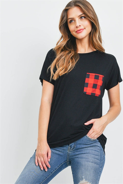 $10 Rack - Black Plaid Pocket Top