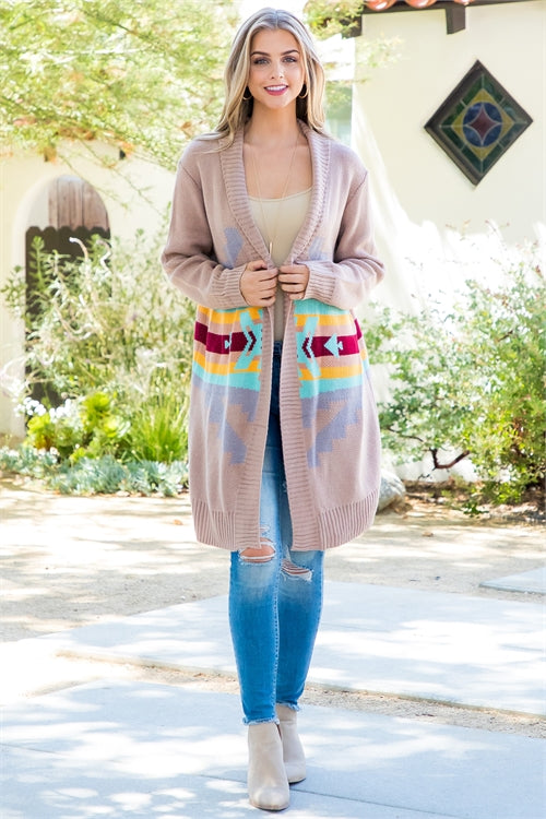 Sale - Mocha and Turquoise Southwest Duster Cardigan