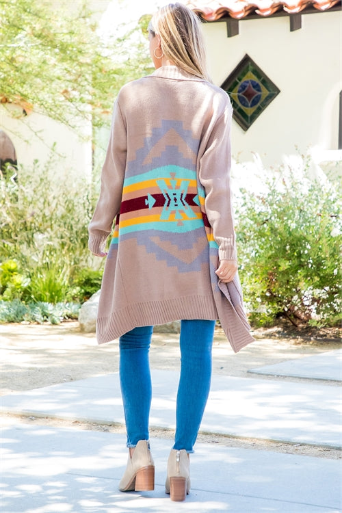 Sale - Mocha and Turquoise Southwest Duster Cardigan