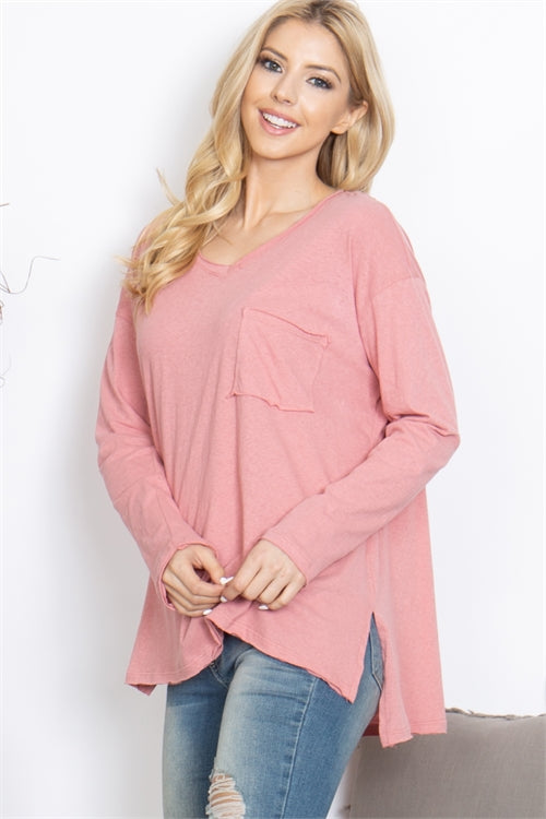 $10 Rack - Dusty Rose Long Sleeve Top