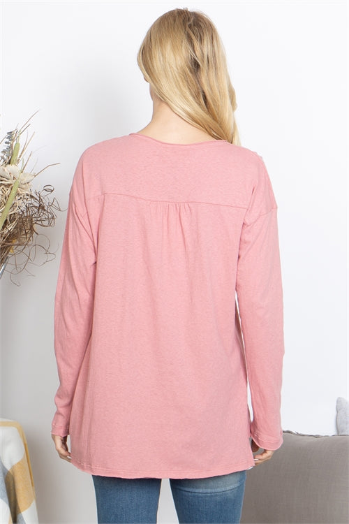 $10 Rack - Dusty Rose Long Sleeve Top