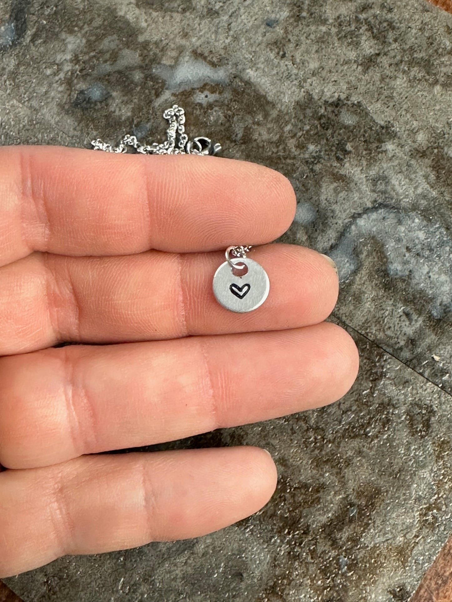 Tiny Heart Hand Stamped Necklace