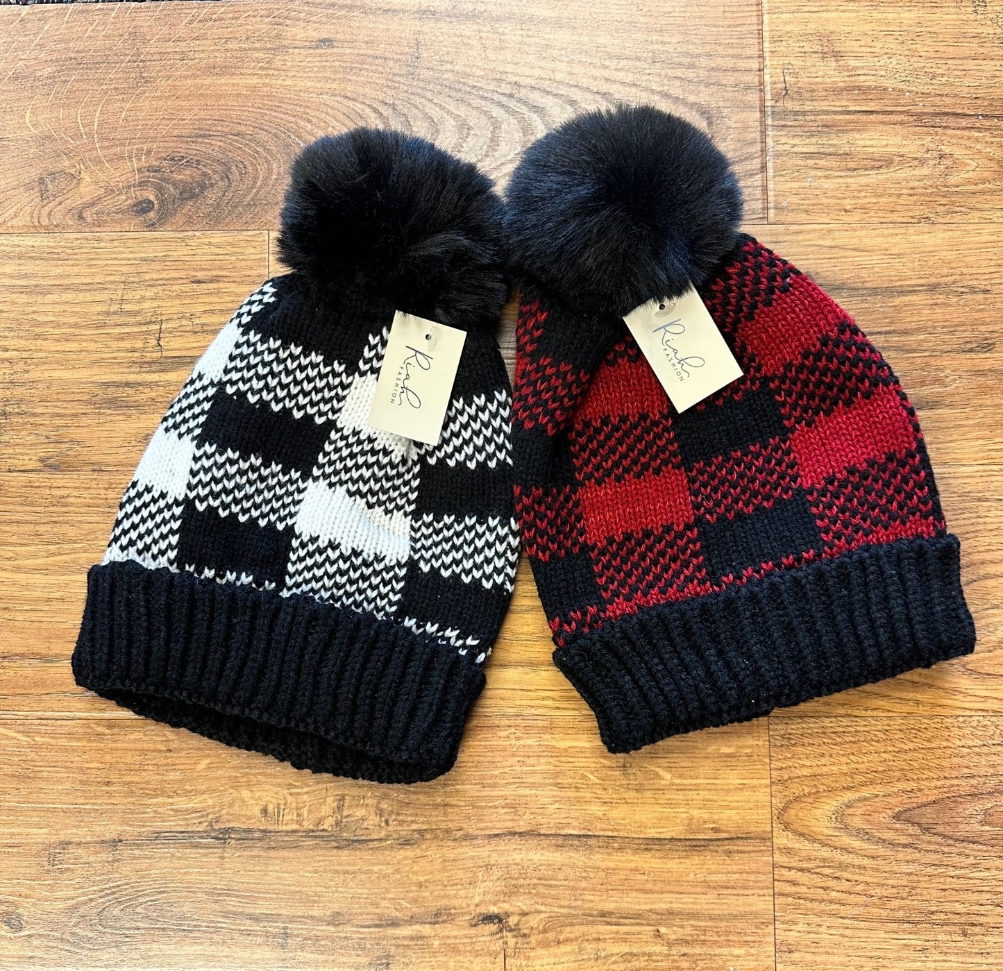 Plaid Pom Pom Beanie