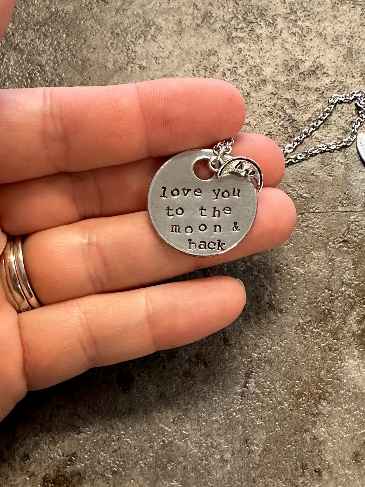 Love You to the Moon & Back Hand Stamped Necklace