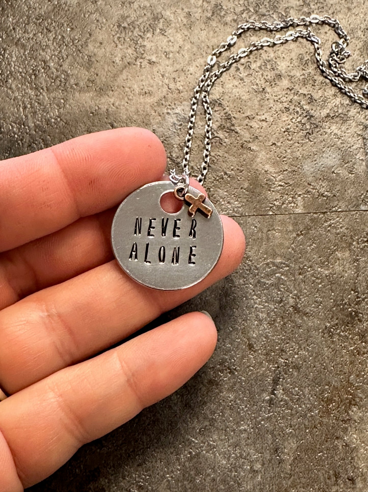 Never Alone Hand Stamped Necklace