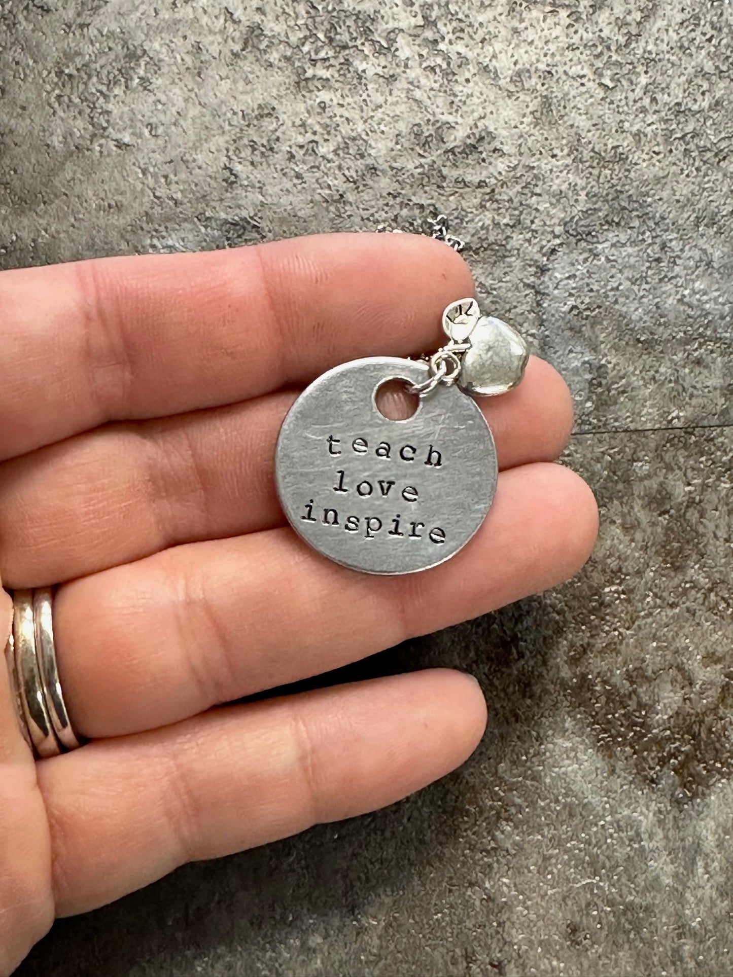 Teach Love Inspire Hand Stamped Necklace