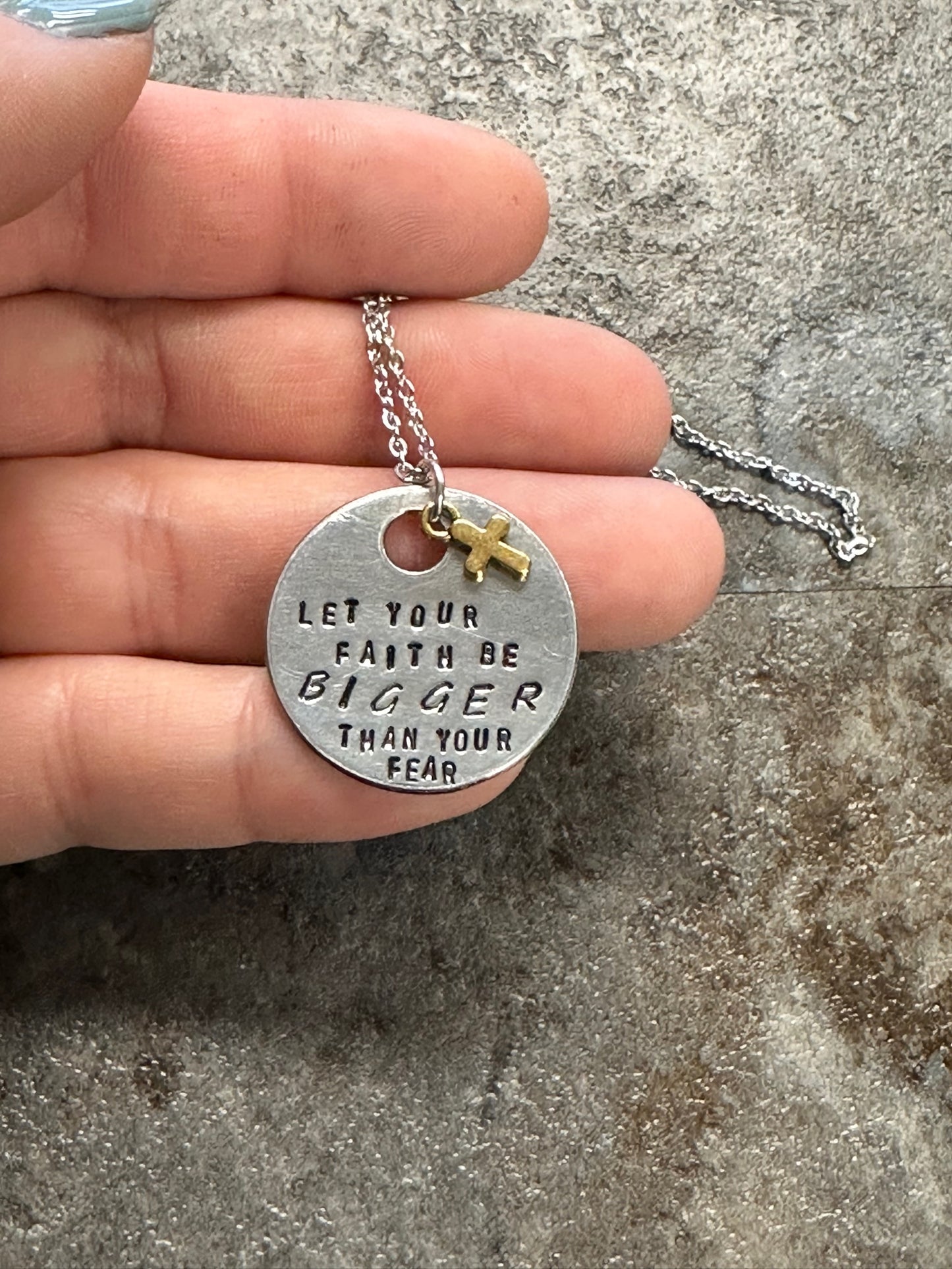 Let Your Faith Be Bigger Hand Stamped Necklace