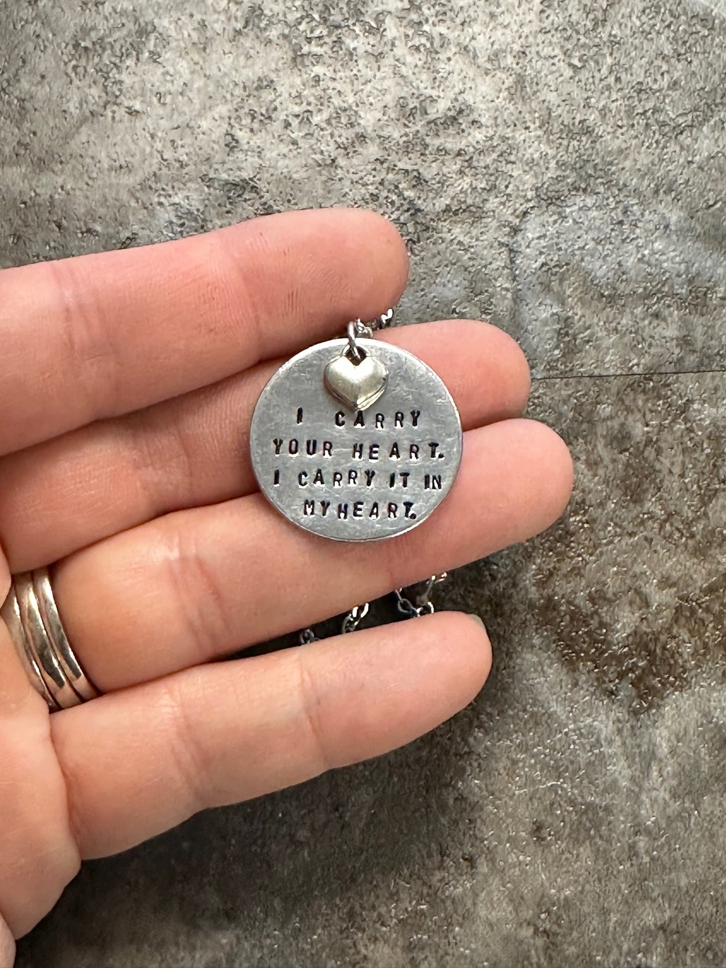 I Carry Your Heart Hand Stamped Necklace