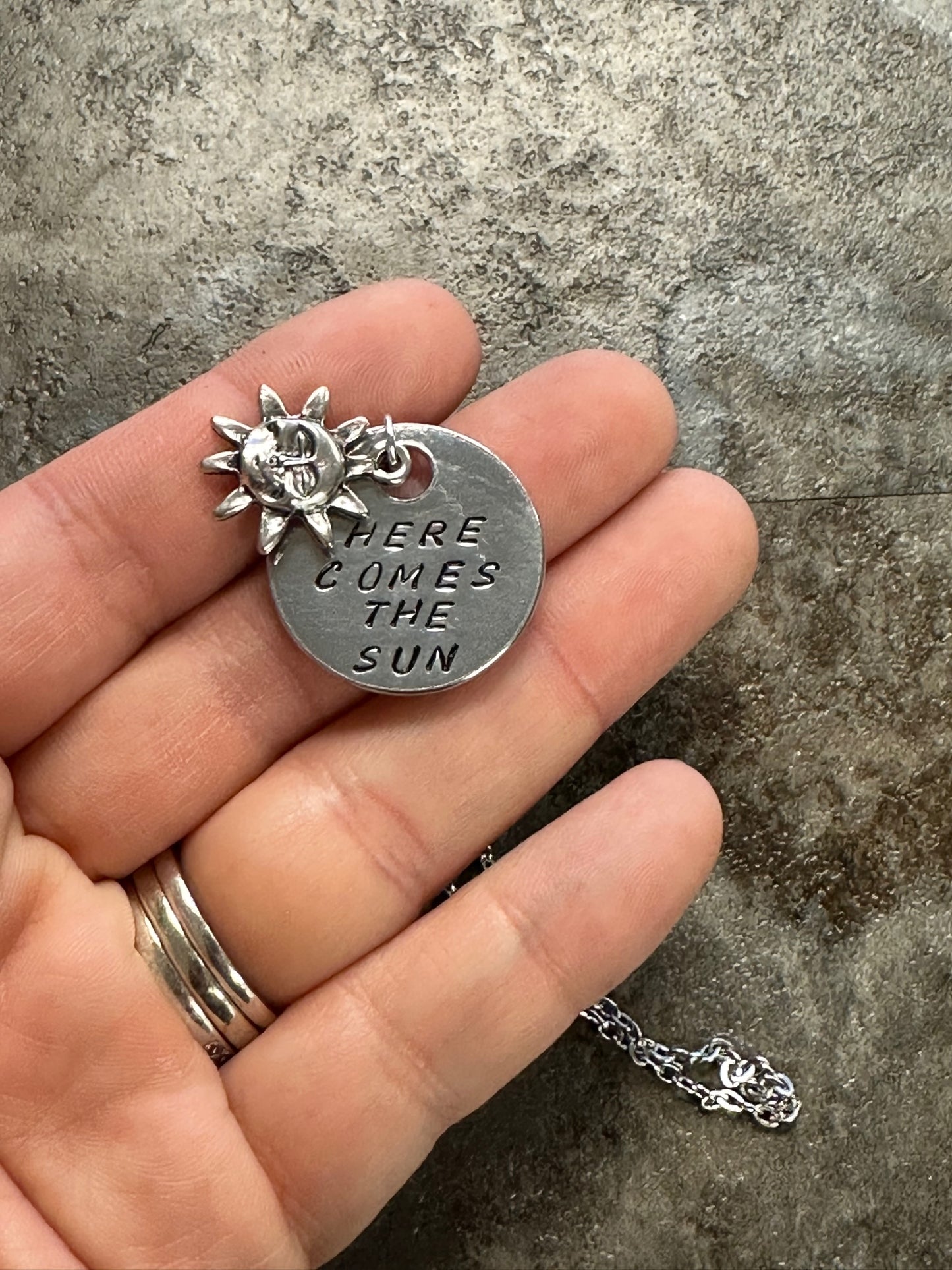 Here Comes the Sun Hand Stamped Necklace