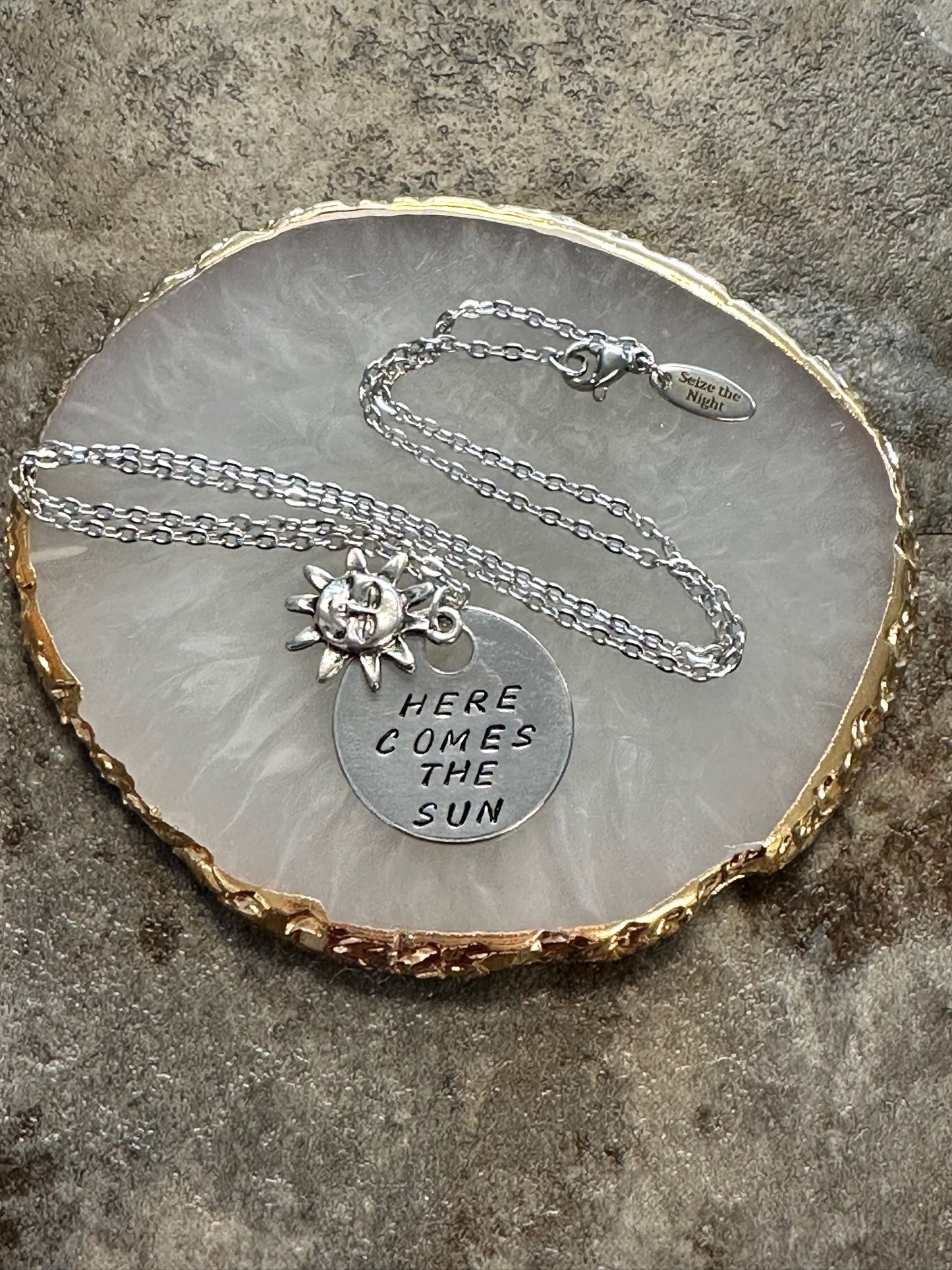 Here Comes the Sun Hand Stamped Necklace