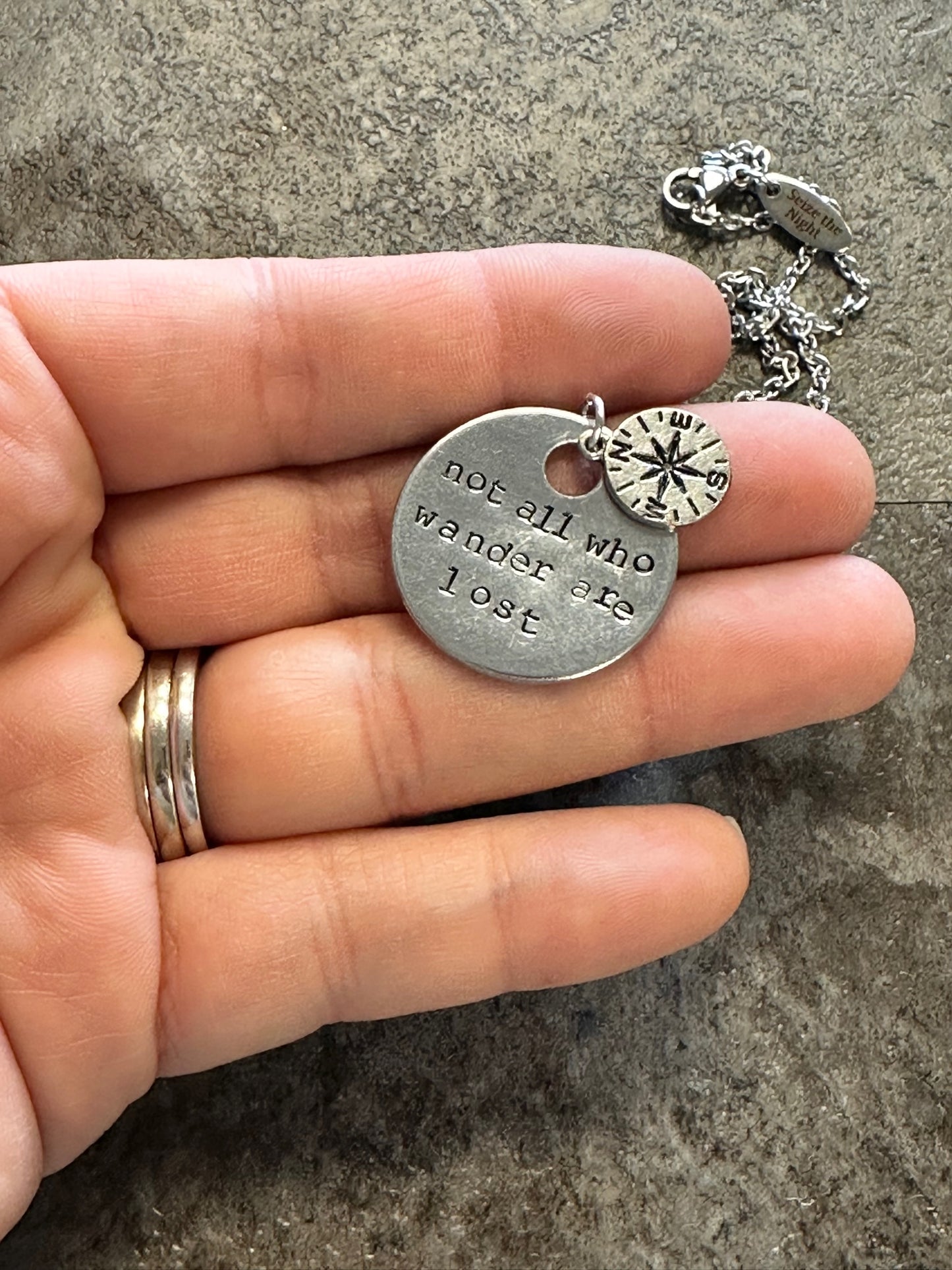 Not All Who Wander Are Lost Hand Stamped Necklace