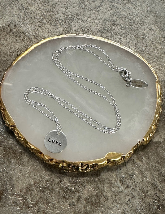 Love Tiny Disc Hand Stamped Necklace