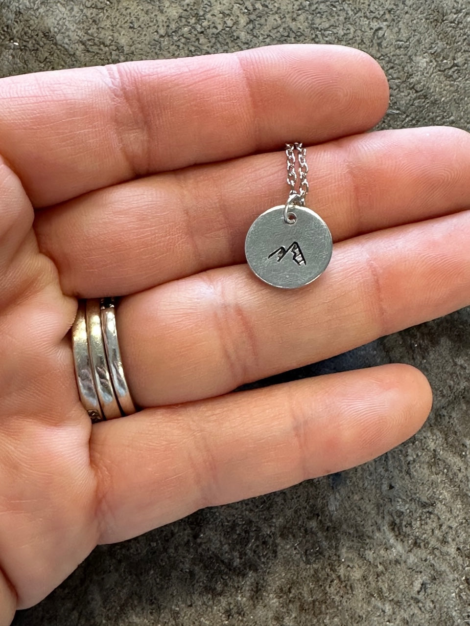 Mountain Tiny Disc Hand Stamped Necklace