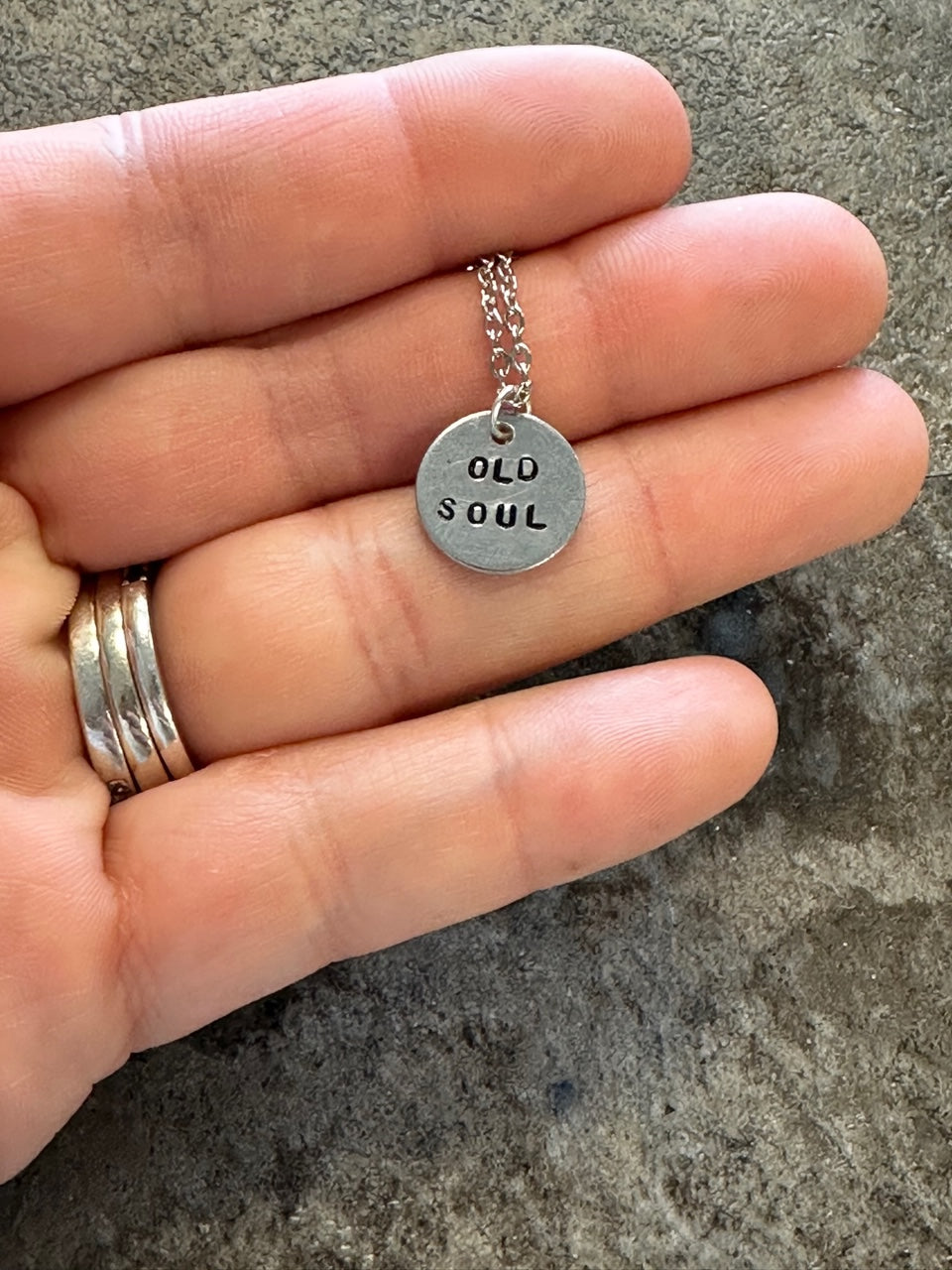 Old Soul Tiny Disc Hand Stamped Necklace