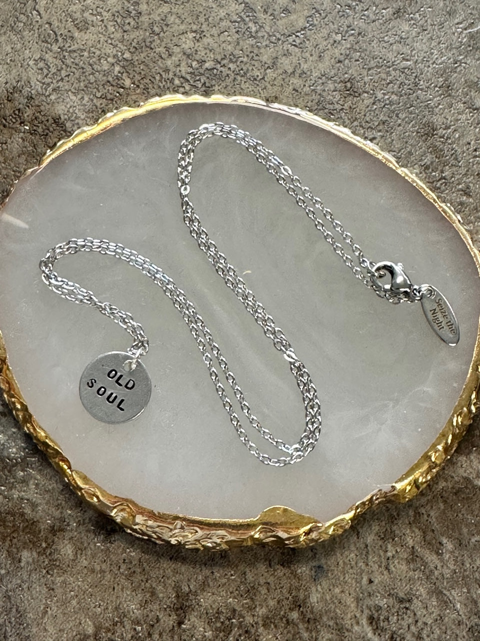 Old Soul Tiny Disc Hand Stamped Necklace