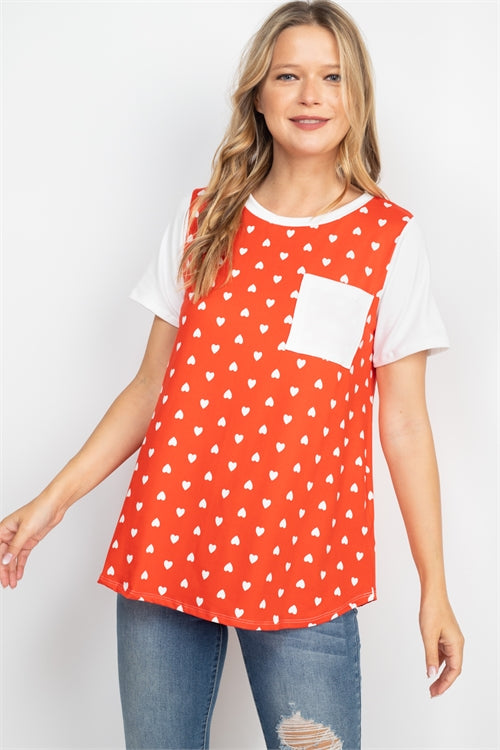 $10 Rack - Red and White Heart Short Sleeve Top