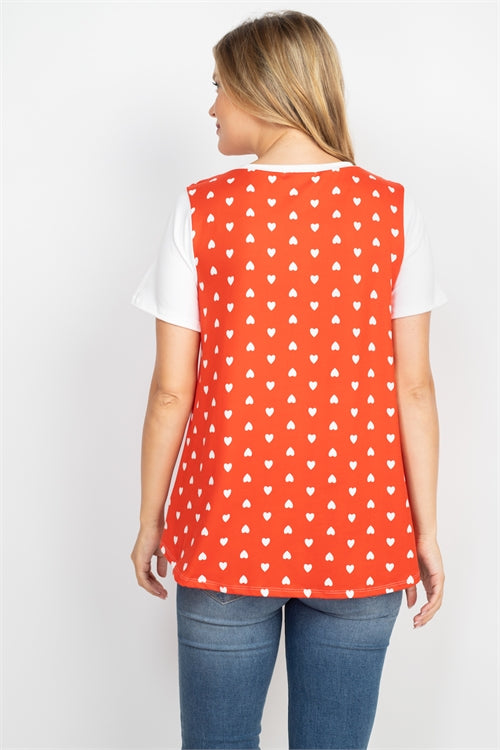 $10 Rack - Red and White Heart Short Sleeve Top