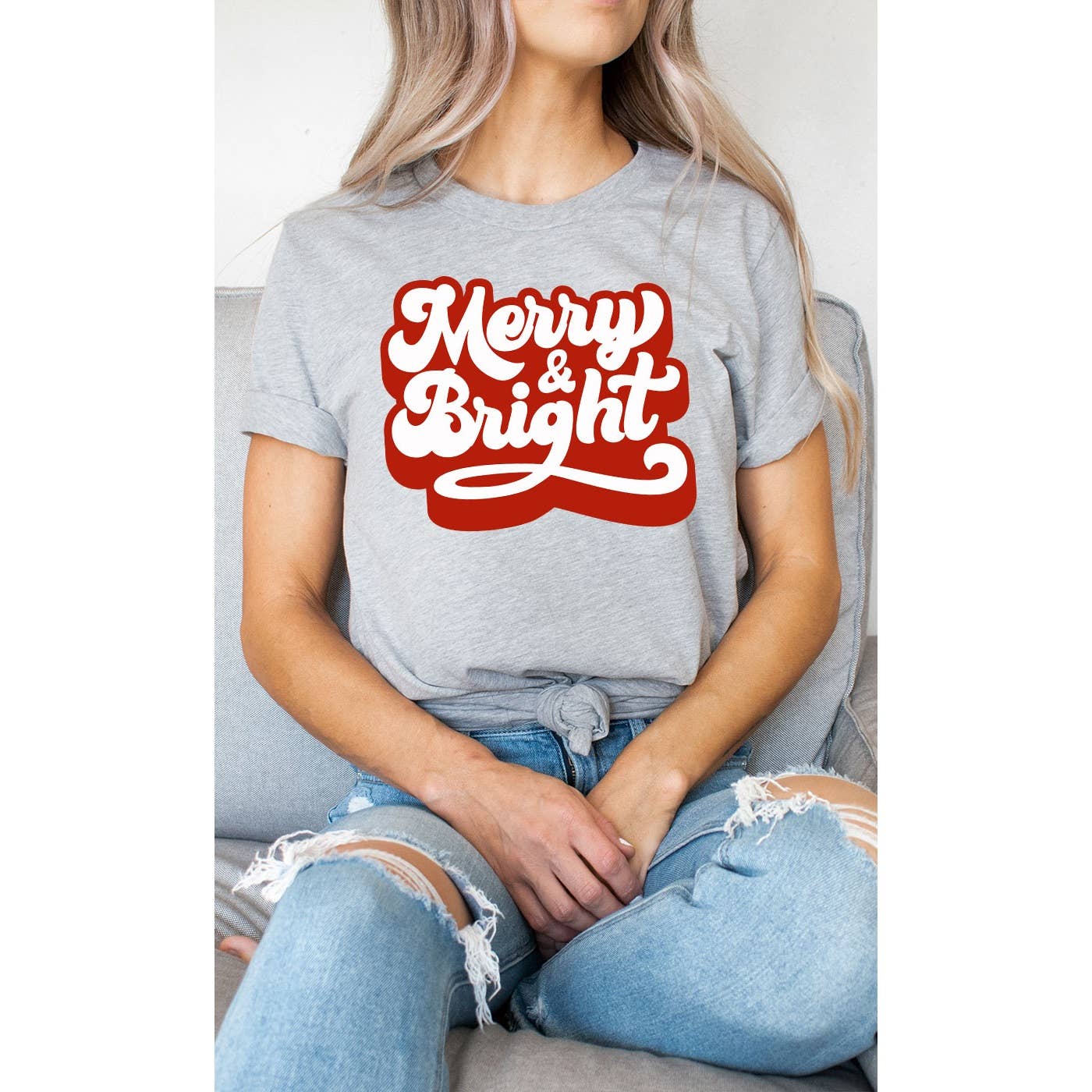 Sale - Retro Merry and Bright Christmas Graphic Tee